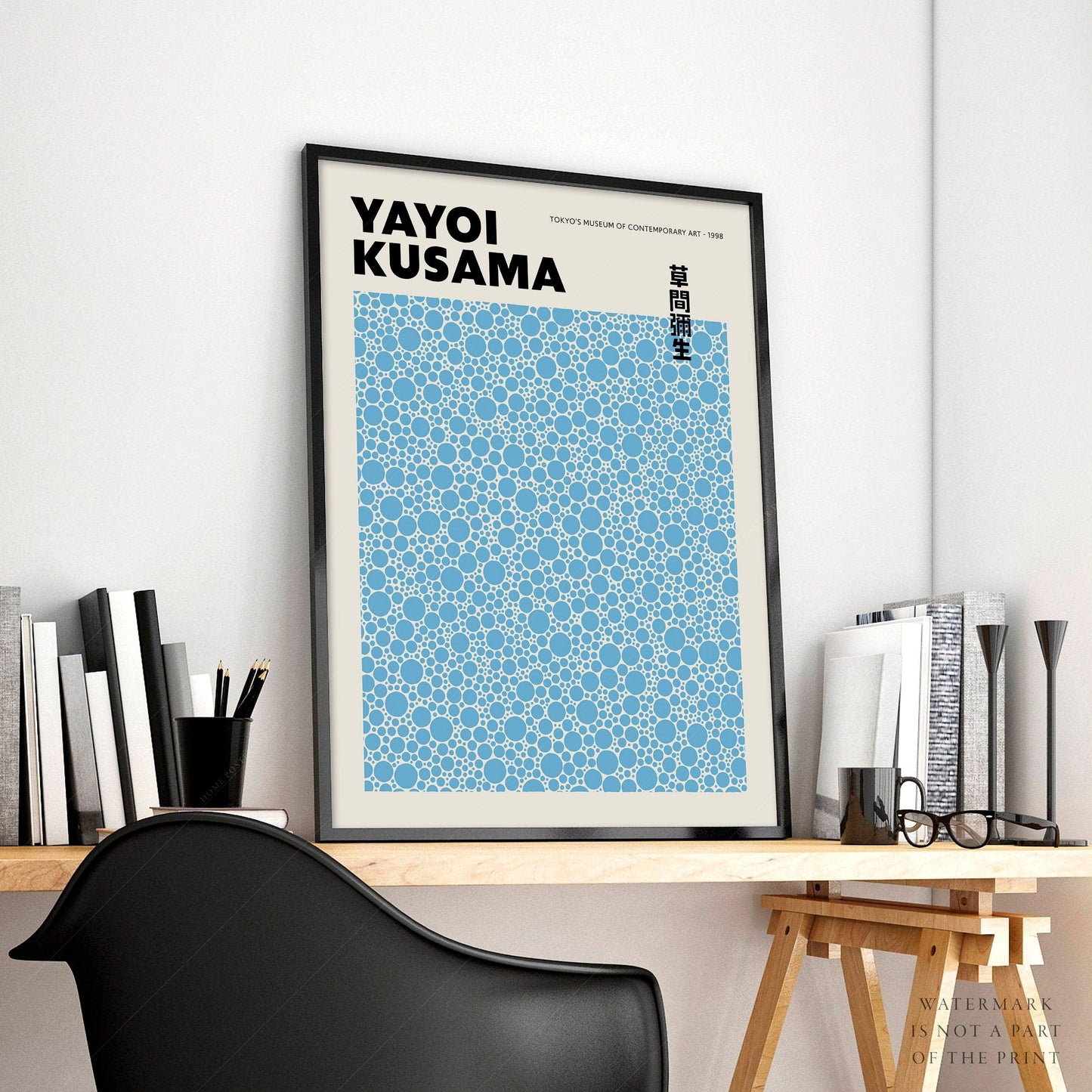 Home Poster Decor Yayoi Kusama Print, Contemporary Wall Decor, Blue Dots