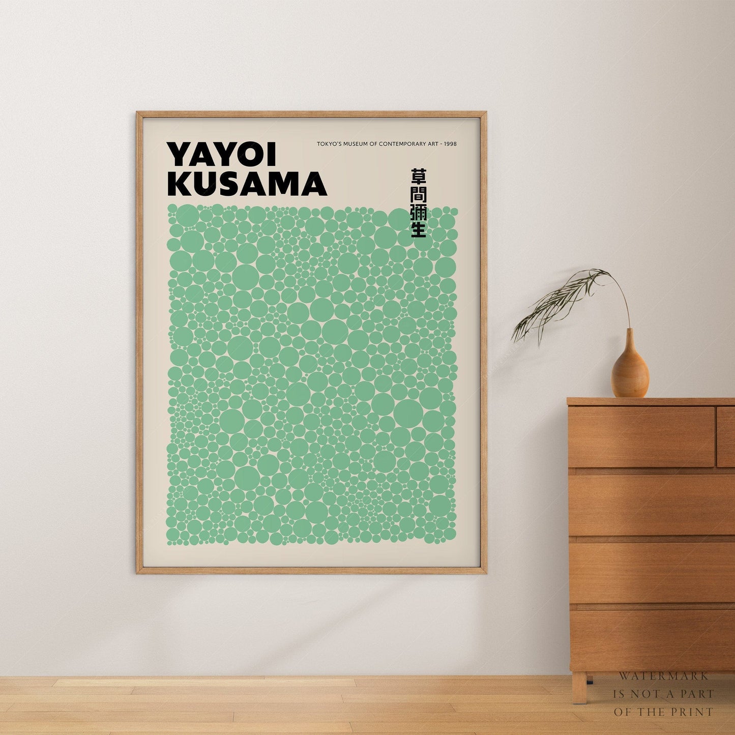 Home Poster Decor Yayoi Kusama Print, Contemporary Wall Decor, Green Dots