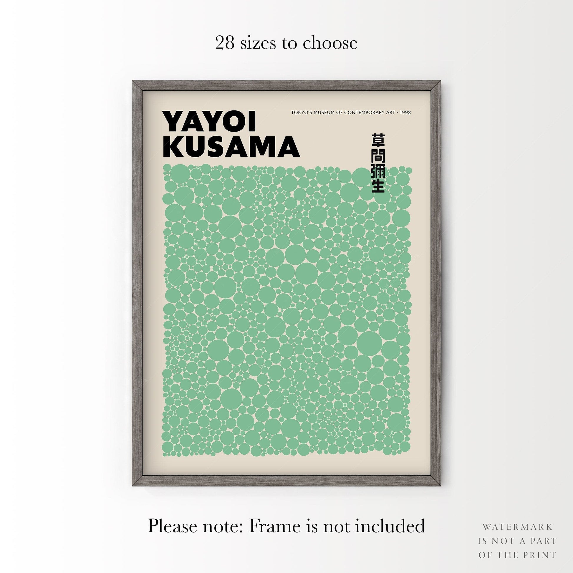 Home Poster Decor Yayoi Kusama Print, Contemporary Wall Decor, Green Dots