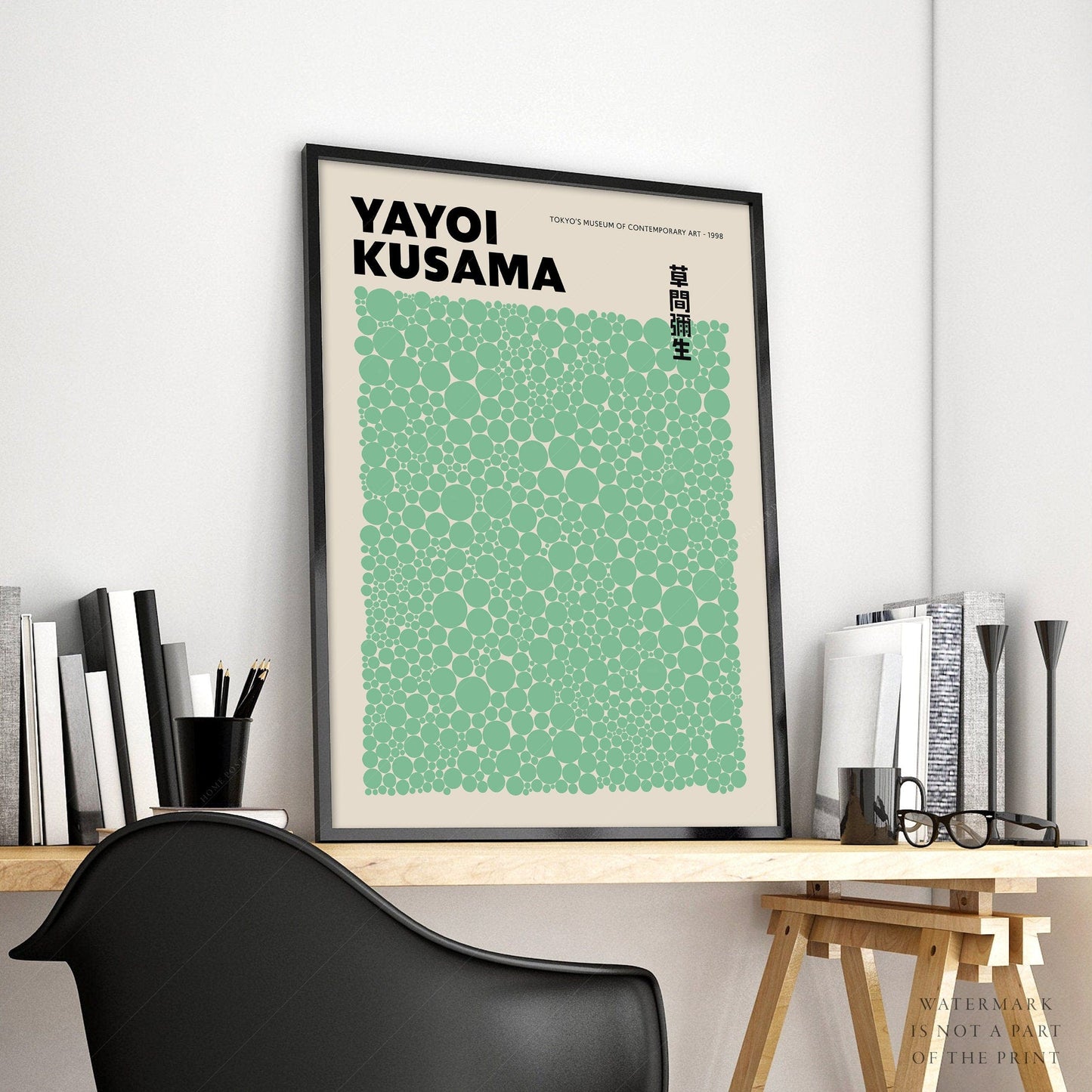 Home Poster Decor Yayoi Kusama Print, Contemporary Wall Decor, Green Dots