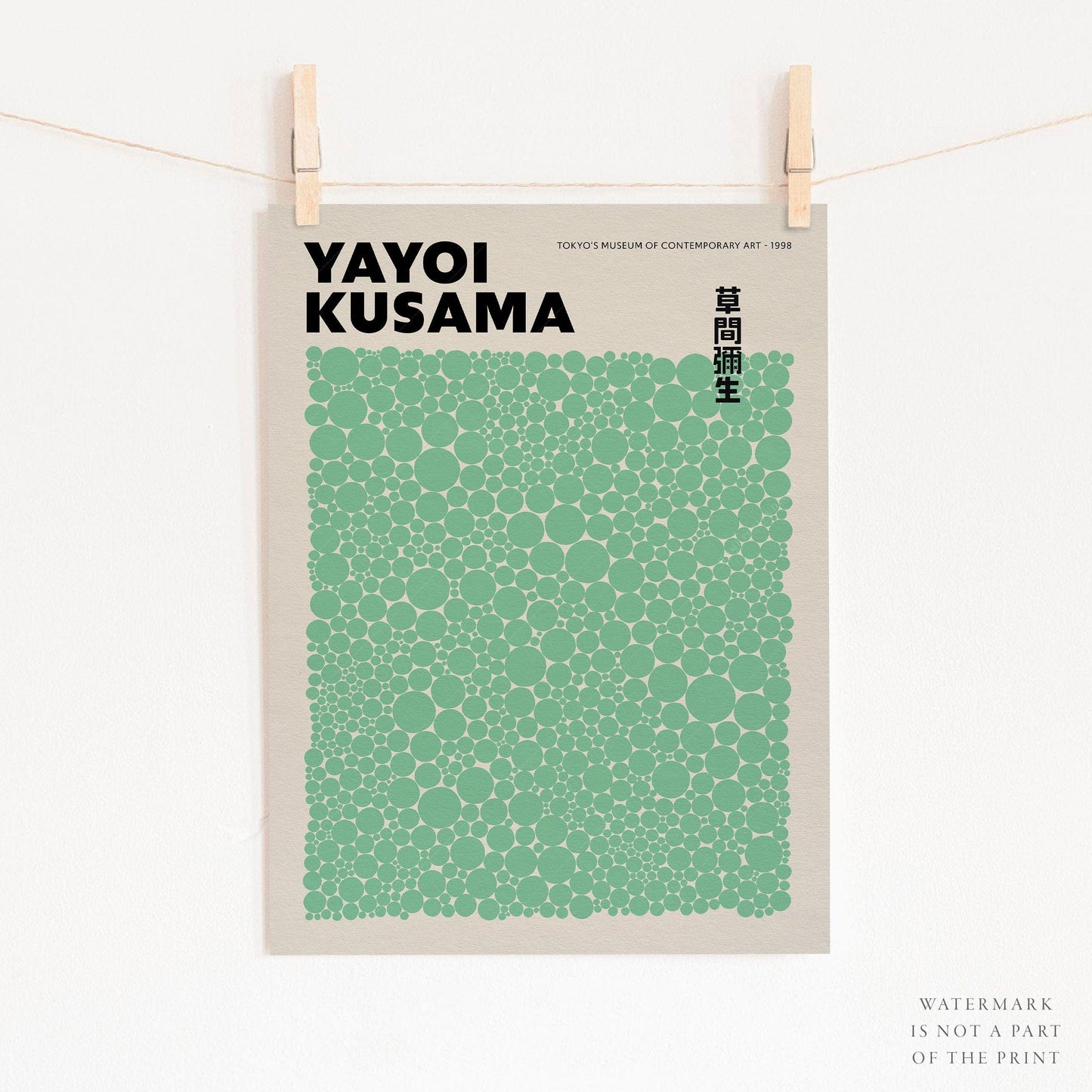 Home Poster Decor Yayoi Kusama Print, Contemporary Wall Decor, Green Dots