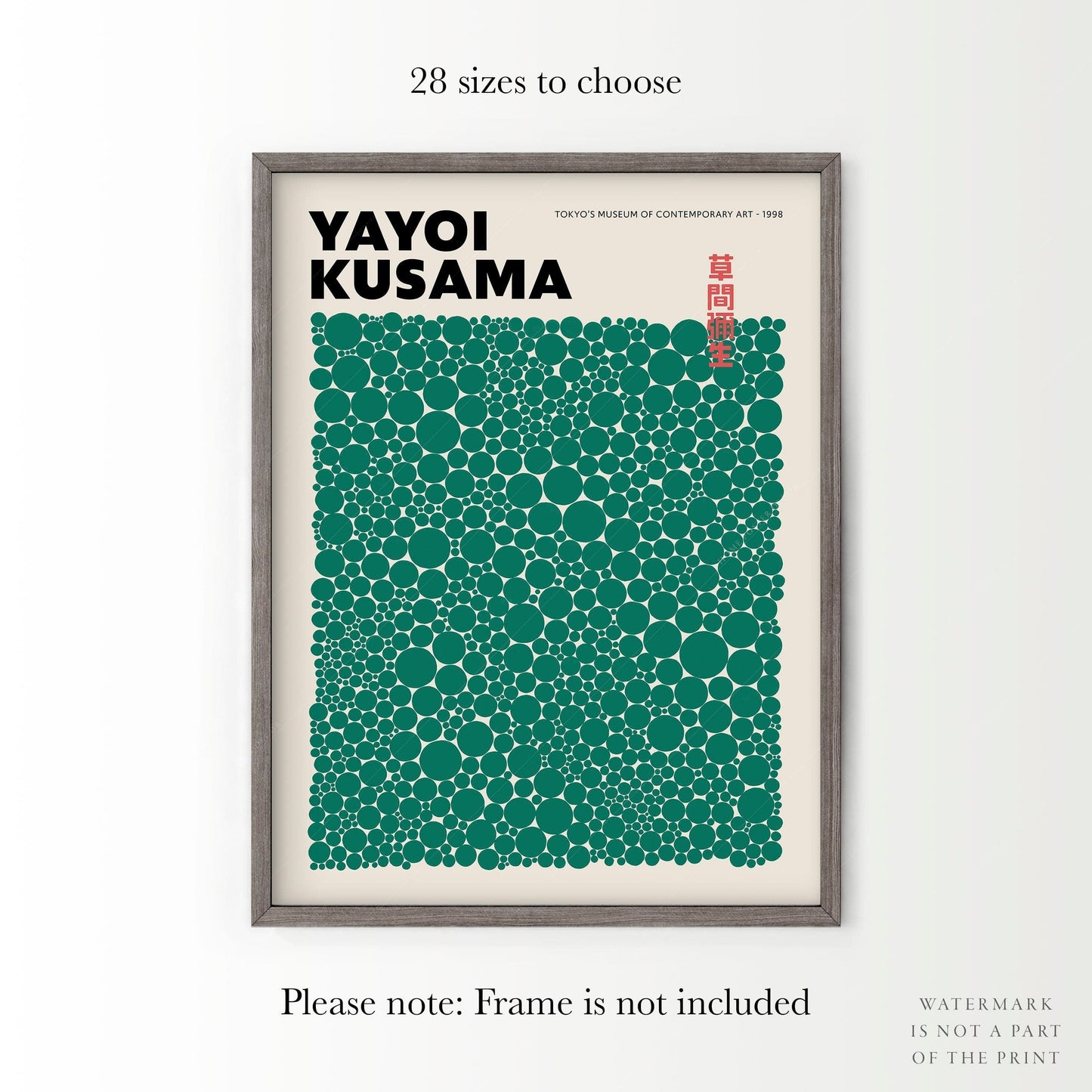 Home Poster Decor Yayoi Kusama Print, Contemporary Wall Decor, Green Dots