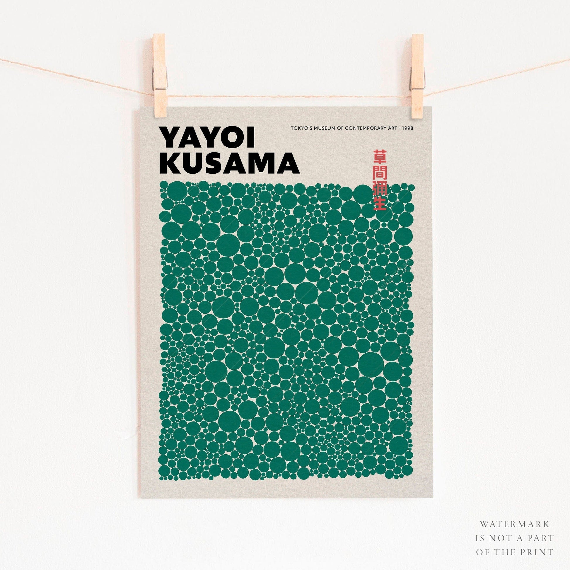 Home Poster Decor Yayoi Kusama Print, Contemporary Wall Decor, Green Dots