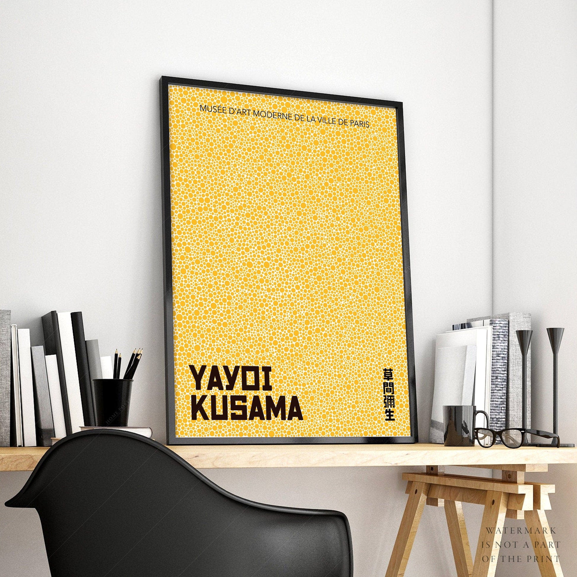 Home Poster Decor Yayoi Kusama Print, Contemporary Wall Decor, Yellow Dots